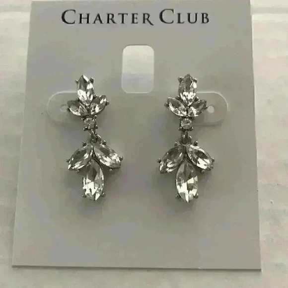 Charter Club new Silver Tone Crystal Drop Earrings - Picture 4 of 8